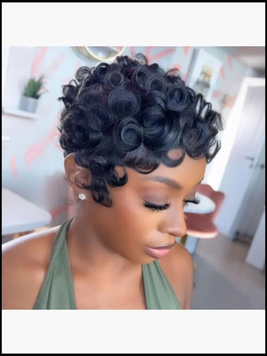 Curly Pixie Cut Wig Glueless Short Layered Human Hair Natural Black Daily Wear main image 4